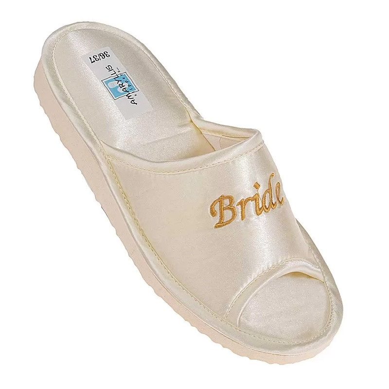 Γυναικείες νυφικές σατέν παντόφλες Bride